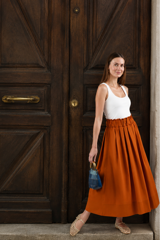 Take Pause Maxi Poplin Skirt - Texas Orange
