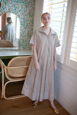 Weekender Caftan Dress - Gingham Tudor Brown