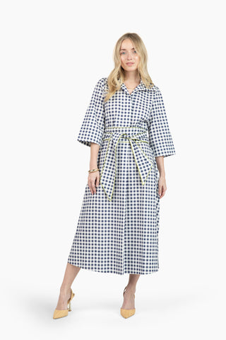 Weekender Belted Caftan - Navy Gingham