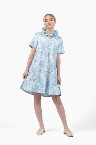 Weekender Ruffle Short Dress - Bluebird Toile