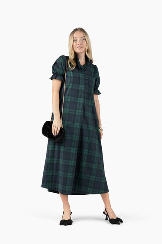 Weekender Mini Ruffle Caftan Dress - Black Watch Plaid