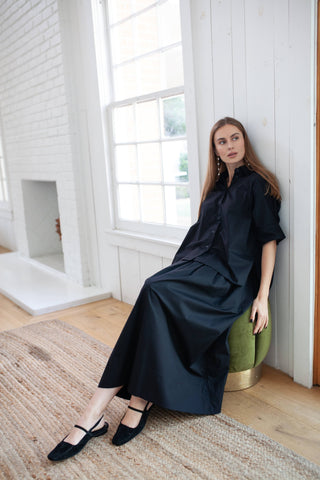 Take Pause Poplin Maxi Skirt - Midnight