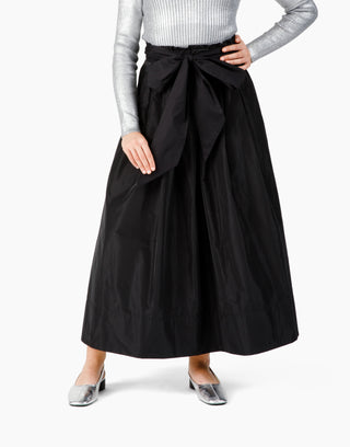 Take Pause Belted Taffeta Skirt - Black