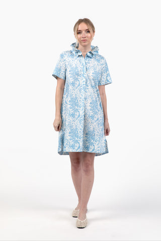 Weekender Ruffle Short Dress - Bluebird Toile