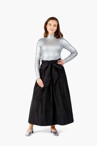 Take Pause Belted Taffeta Skirt - Black