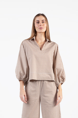 Take Pause Top - Gingham Tudor Brown