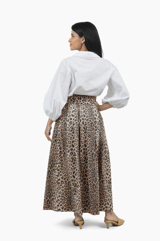 Take Pause Maxi Poplin Skirt - Khaki Leopard