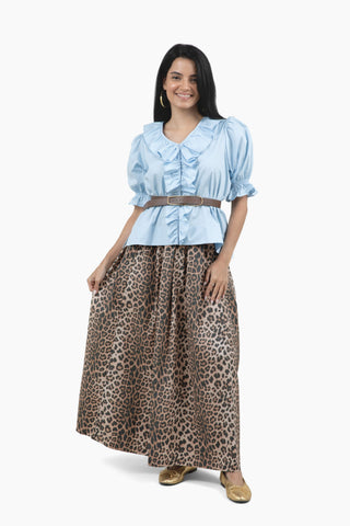Take Pause Maxi Poplin Skirt - Khaki Leopard