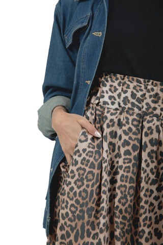 Take Pause Maxi Poplin Skirt - Khaki Leopard