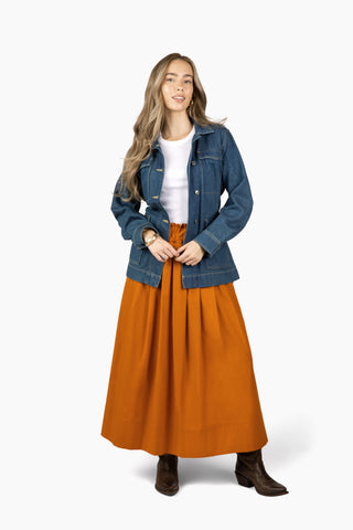 Take Pause Maxi Poplin Skirt - Texas Orange