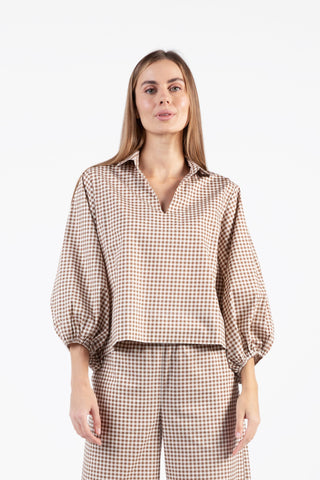 Take Pause Top - Gingham Tudor Brown