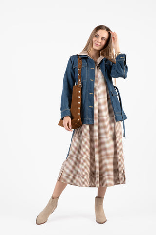 Weekender Caftan Lounge Dress - Gingham Tudor Brown