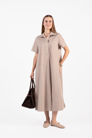 Weekender Caftan Lounge Dress - Gingham Tudor Brown