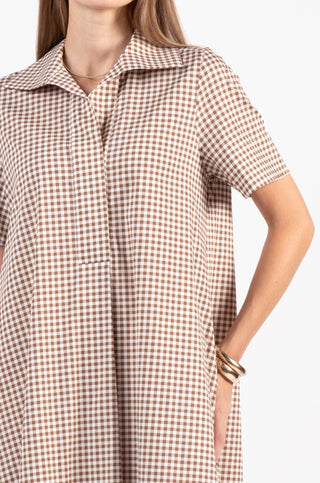 Weekender Caftan Lounge Dress - Gingham Tudor Brown