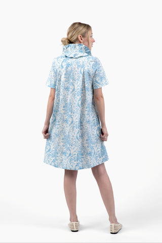Weekender Ruffle Short Dress - Bluebird Toile