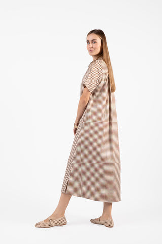 Weekender Caftan Lounge Dress - Gingham Tudor Brown