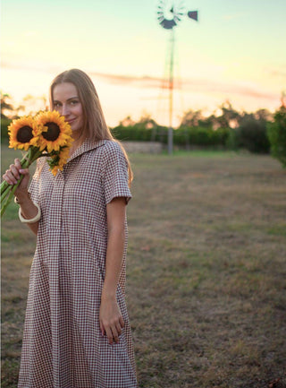 Weekender Caftan Dress - Gingham Tudor Brown