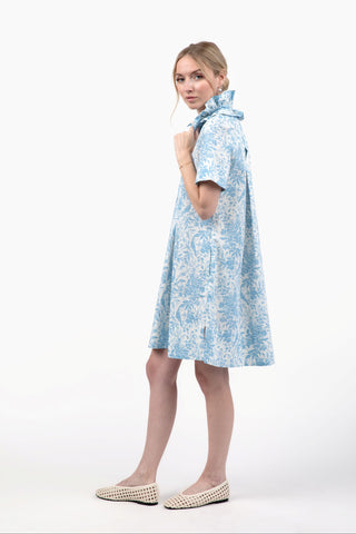 Weekender Ruffle Short Dress - Bluebird Toile